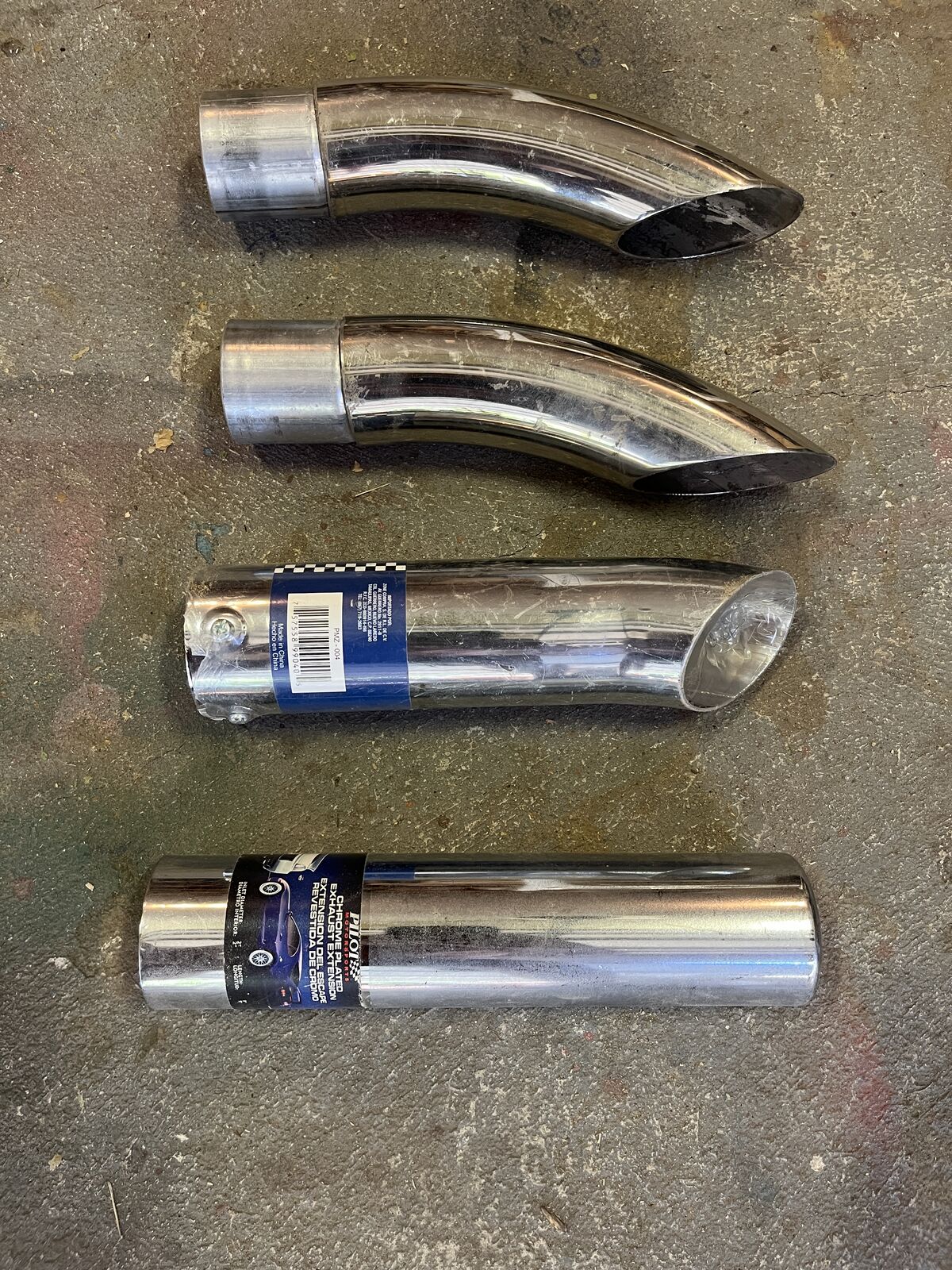 Group of 8 Chrome and Pipe  Exhaust and Lake Plug Side Pipe Caps