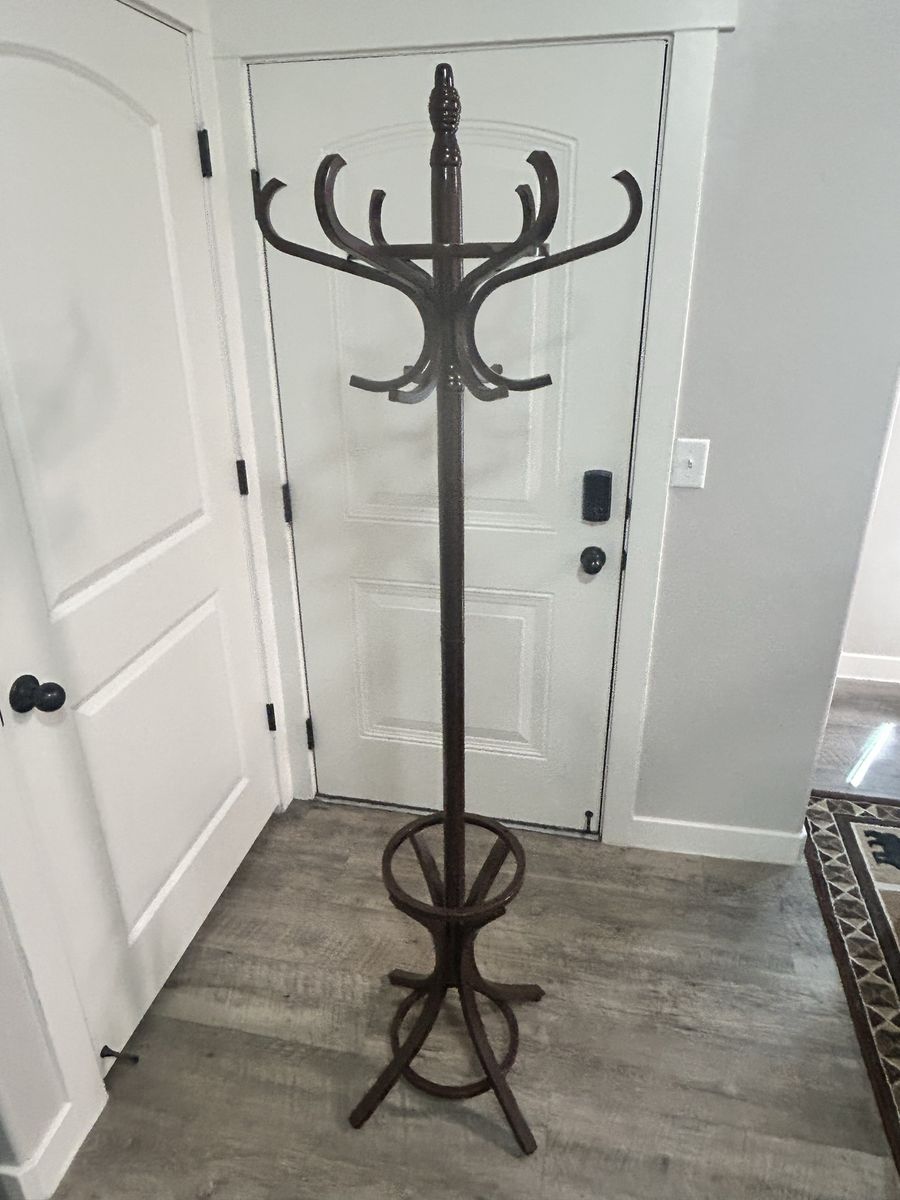 Vintage Wooden Freestanding Hall Tree Coat Rack with Hat & Coat Hooks, Umbrella Stand