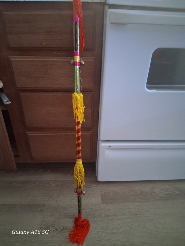 Ethnic Decorative Staff with Tassels and Bells - Folk Art Decor
