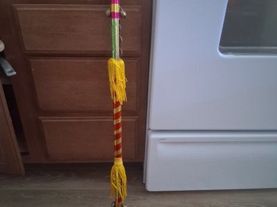 Ethnic Decorative Staff with Tassels and Bells - Folk Art Decor
