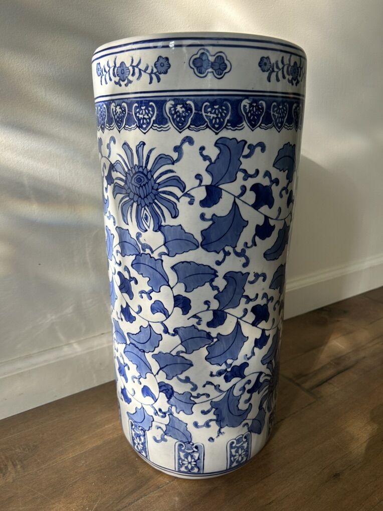 Large Blue And White Porcelain Umbrella Stand