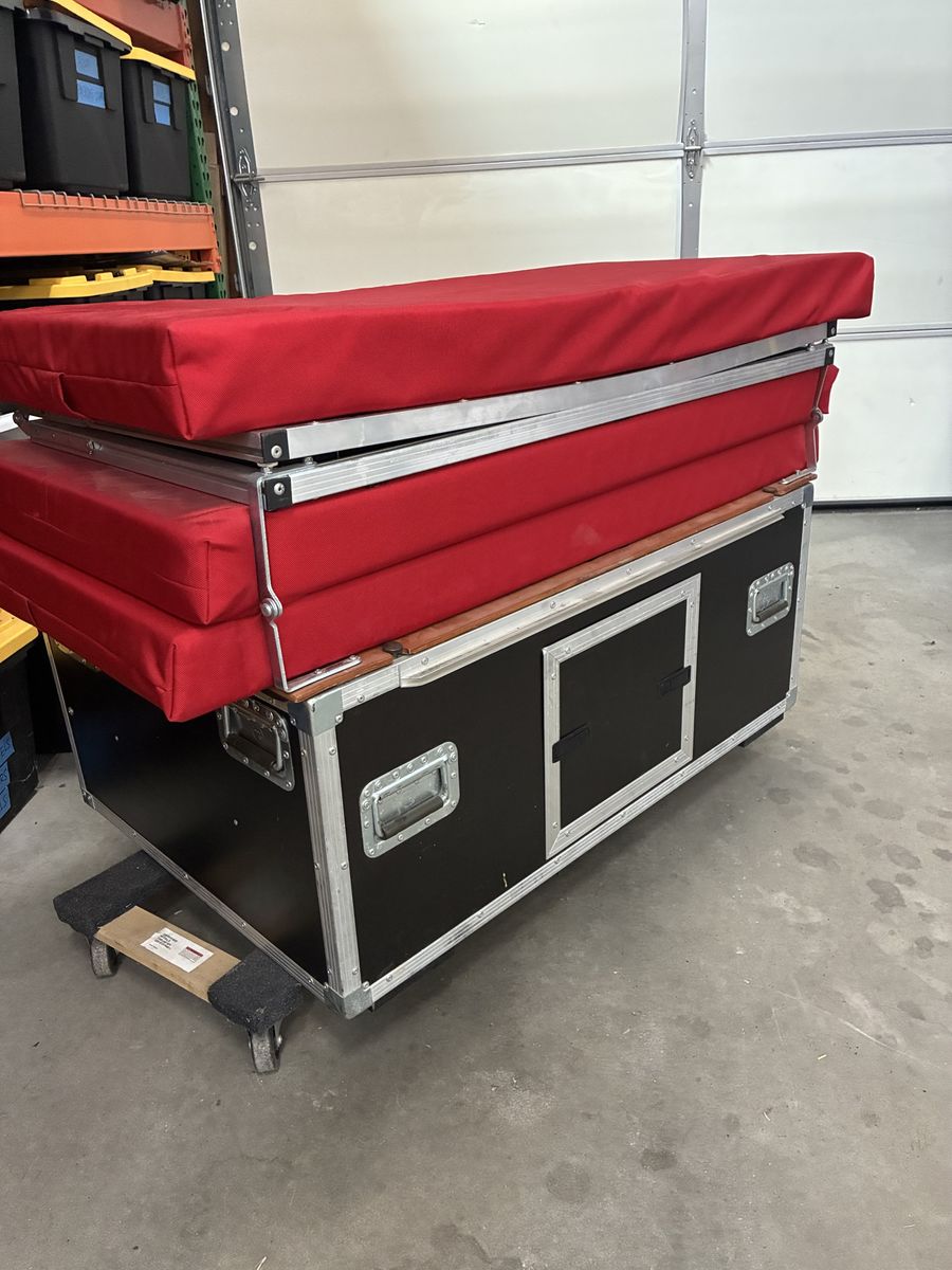Camper van bed and kitchen