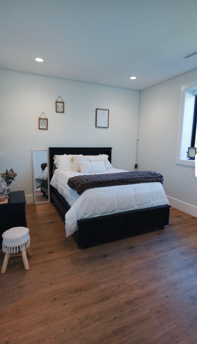 Queen bed frame with nightstand and mattress $250