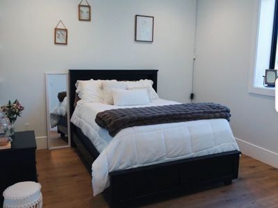 Queen bed frame with nightstand and mattress $250