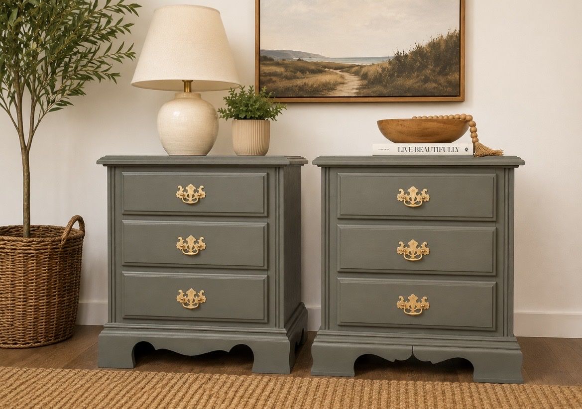 Set of green coordinating nightstands