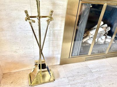 Fantastic Vintage Mid Century Modern 1960’s Solid Brass Chimney Fireplace Toolset tools irons MCM