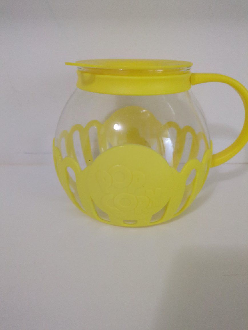  Yellow Glass Popcorn Popper Maker with Handle and Lid
