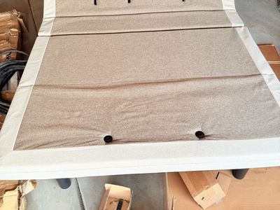 Adjustable Bed Frame Base with Tan Upholstered Finish brand new