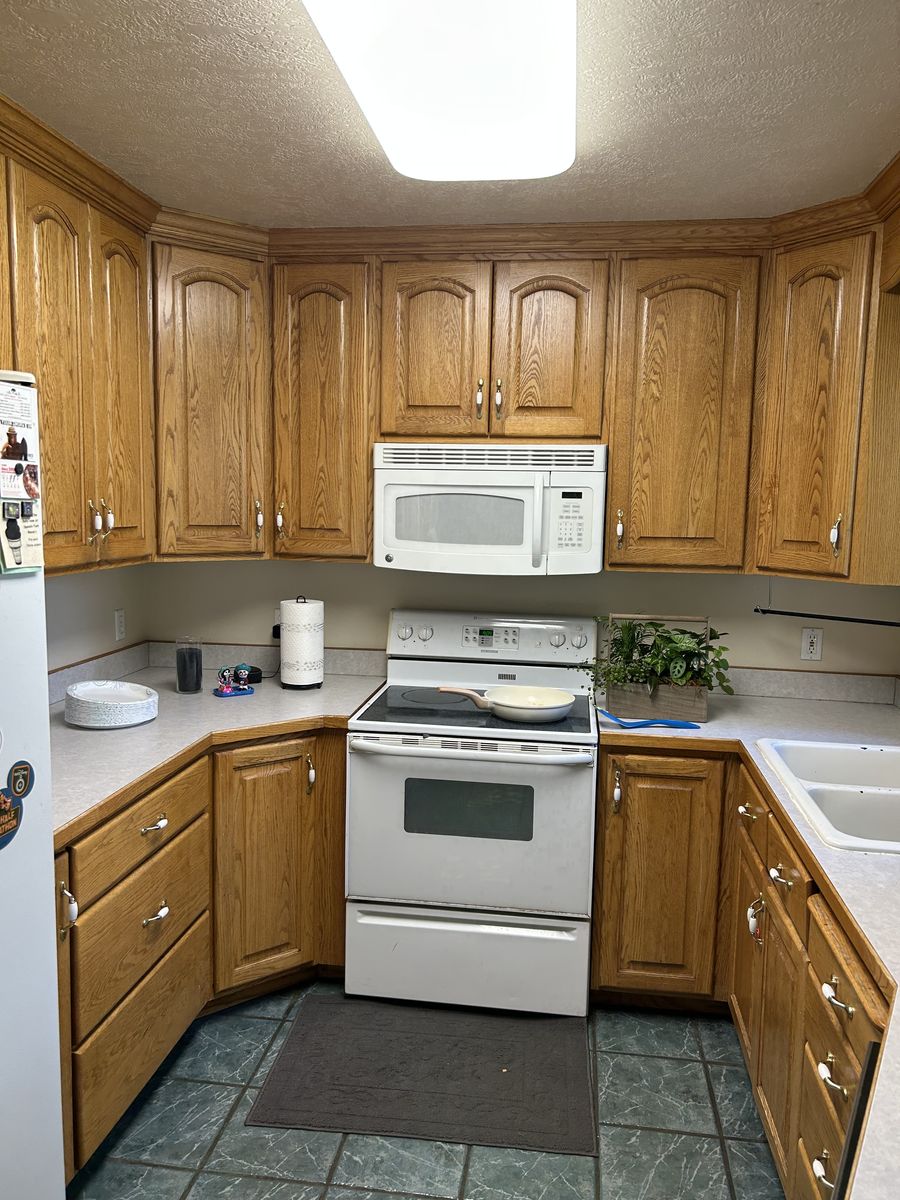 Kitchen cabinets and desk