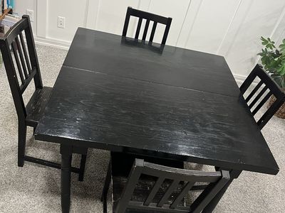 Black Wood Expandable Dining Table with 4 Chairs - Distressed Look