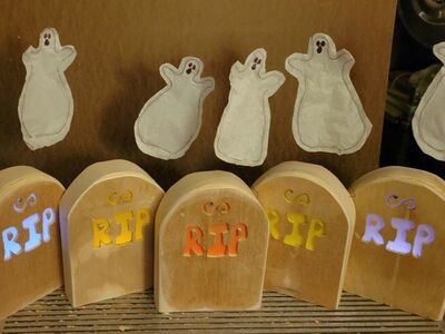 Wood Tombstones with Ghost