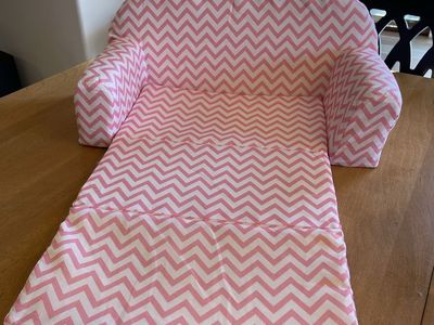 Doll Fold-Out Sofa - Pink Chevron Pattern or Solid Gray with white piping. Perfect for 18” dolls!
