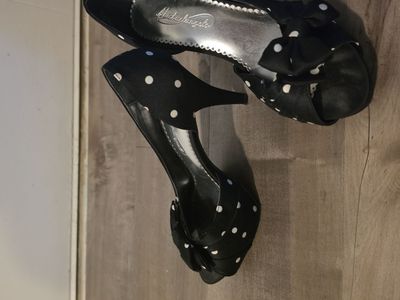 Black Polka Dot Peep Toe Heels size 7