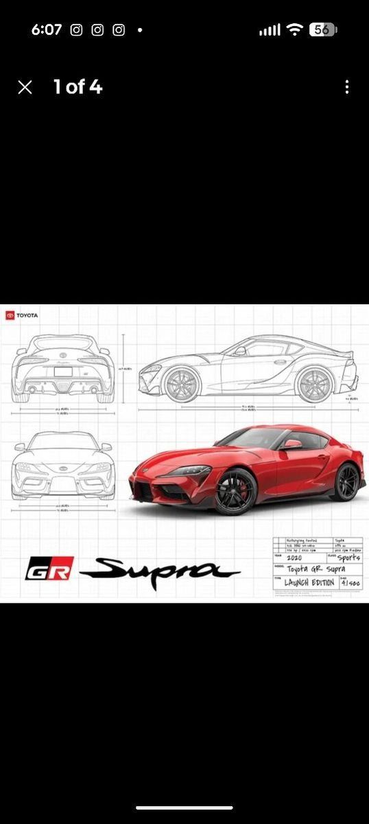 2020 Toyota GR Supra Launch Edition Blueprint Artwork Poster Print