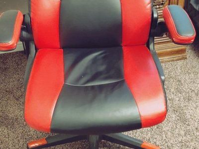 Red and Black Ergonomic Leatherette Gaming Office Chair with Armrests and Wheels