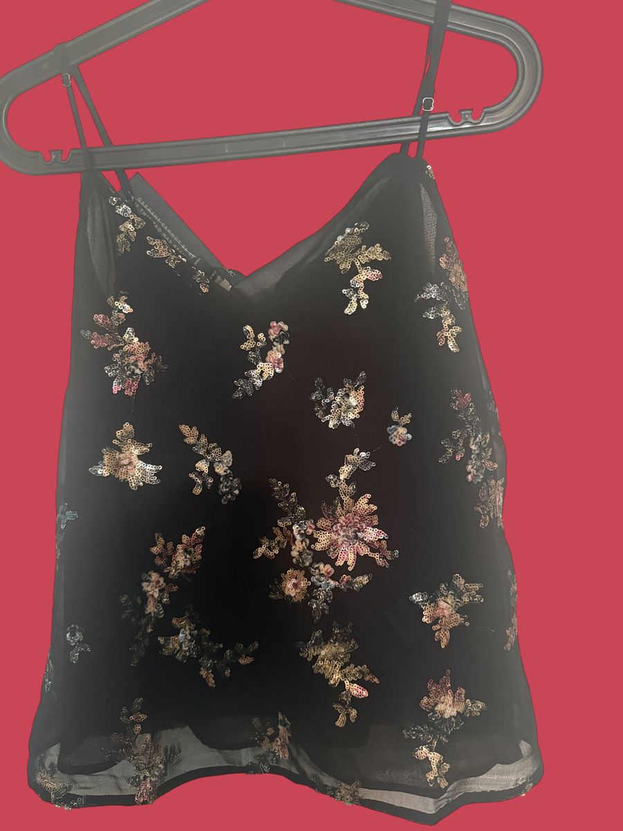 Banana Republic Women's Black Sequin Floral Camisole Tank Top Size L NWT