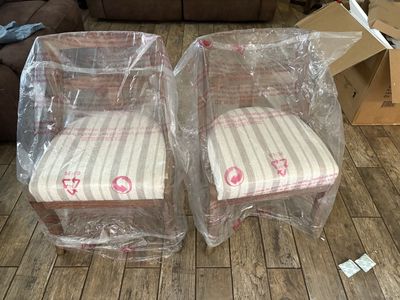 Pair of Wooden Dining Chairs with Striped Cushioned Seats
