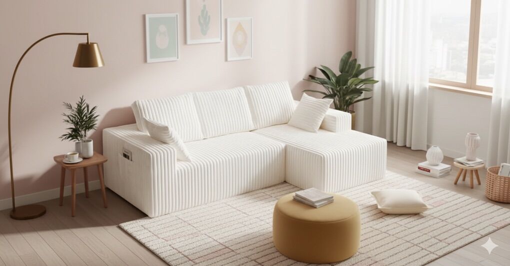 95 Cream Corduroy Sofa