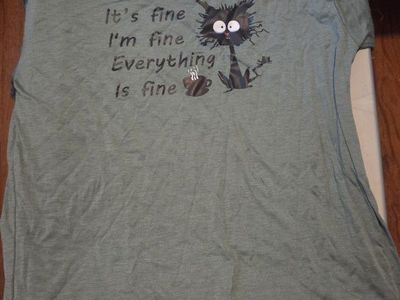 Shein Green Cat Graphic Tee - "It's fine I'm fine Everything is fine" - Size Small