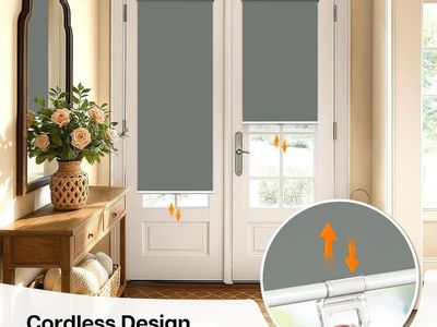 LASBLIND Cordless Blackout Roller Shade for Doors - GREY- Self-Adhesive No DrillL