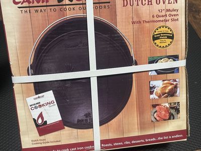 Camp Chef 12" Muley Classic 6-Quart Cast Iron Dutch Oven with Thermometer Slot, New