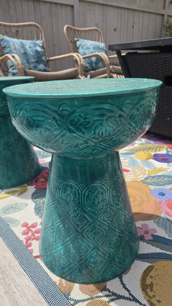 Anthropologie Pair Indoor/ Outdoor Enamel Garden Stools