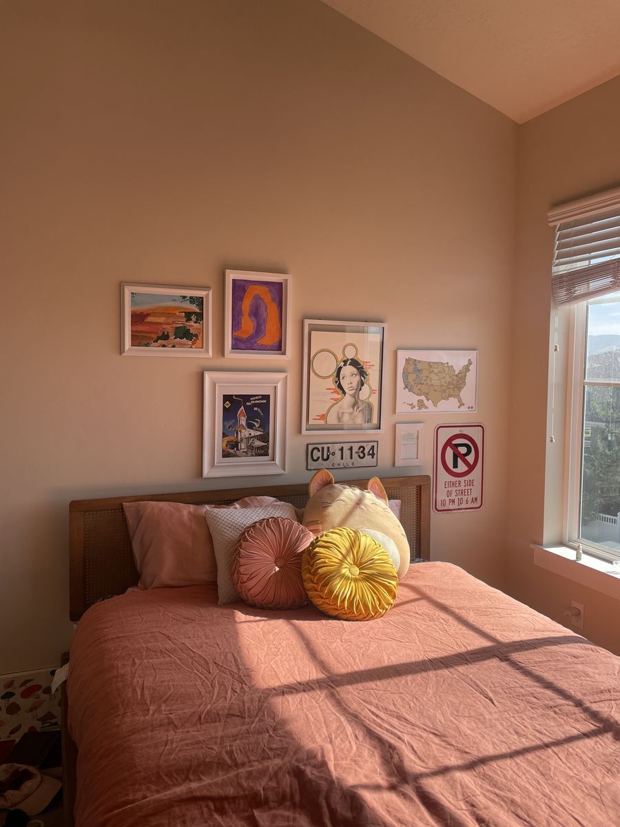 Queen Platform Bed Frame with Rattan Headboard