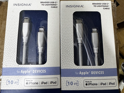 NEW Two Pack Insignia™ - 10' USB-C to Lightning Charge-and-Sync Cable - Moon Gray
