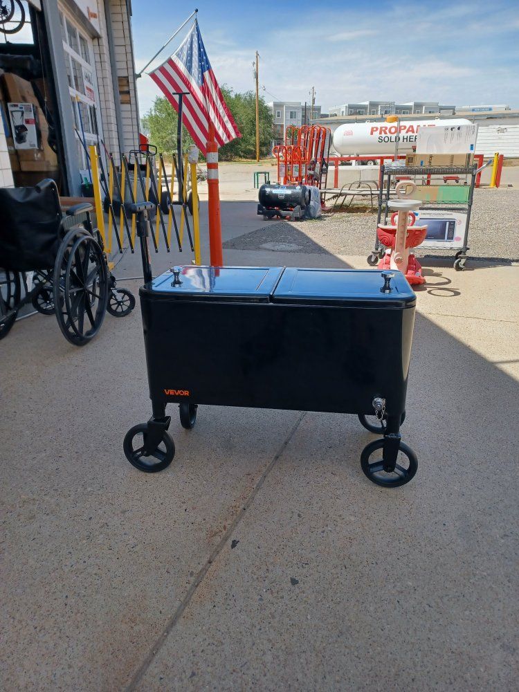 VEVOR Rolling Ice Chest Black Rolling Cooler Cart with Wheels