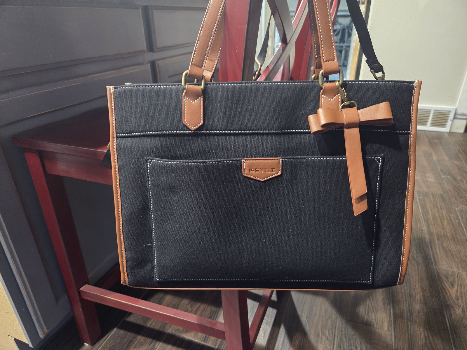 Keyli Black & Tan Laptop Tote Bag / Work Purse
