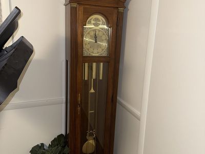 Tempus Fugit Grandfather Clock - Traditional Wood Finish, Brass Dial & Pendulum