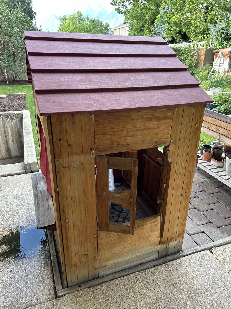 Wooden Kids Playhouse with Red Roof, Working Window & Mailbox - Outdoor Fun!