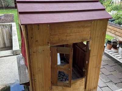 Wooden Kids Playhouse with Red Roof, Working Window & Mailbox - Outdoor Fun!
