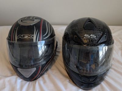 2 Motorcycle Helmets with Sena Mounts