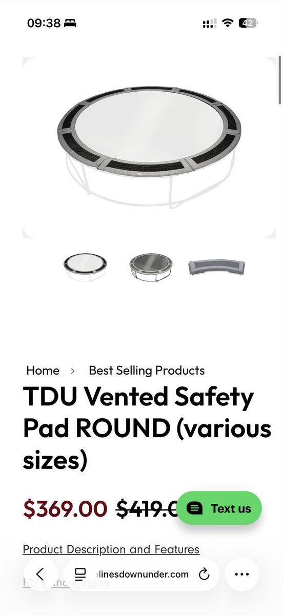 TDU Vented Safety Pad ROUND for Trampoline - Various Sizes, Gray