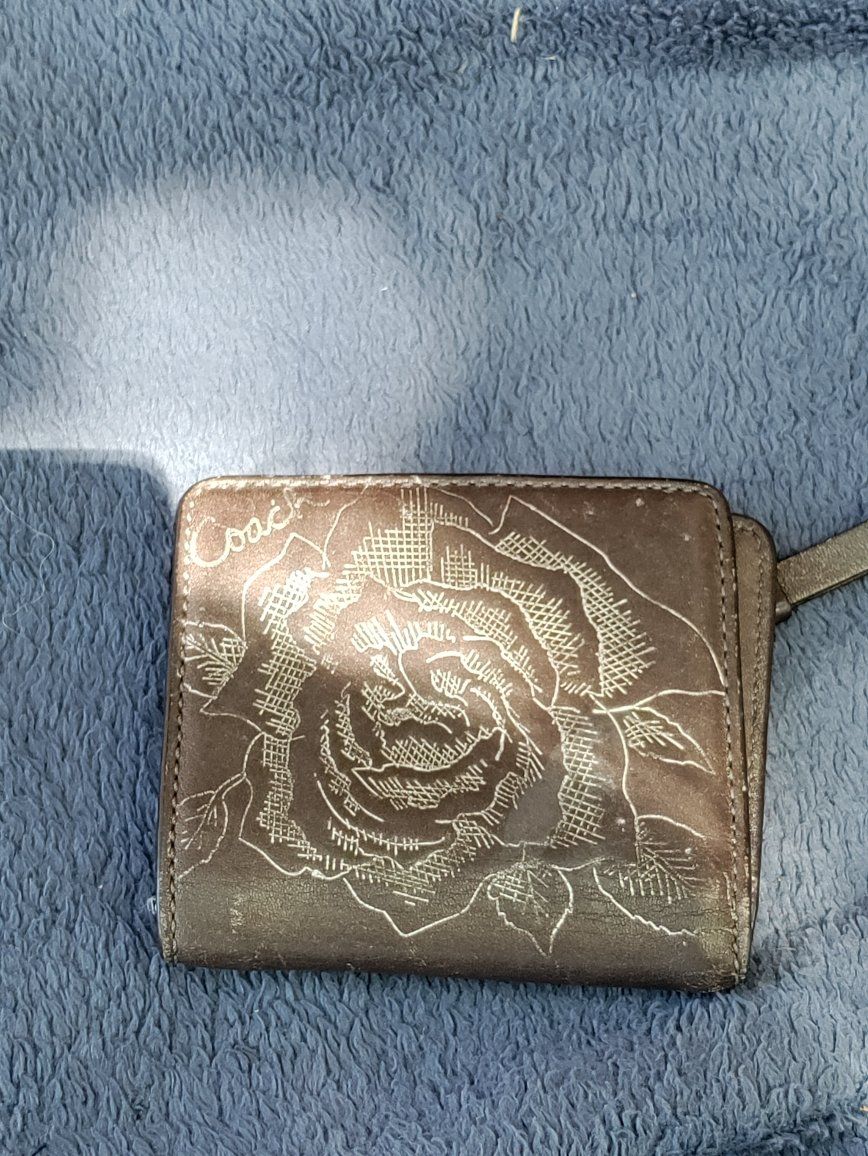 Coach Embossed Rose Floral Mini Wallet, Black, Small Compact Design