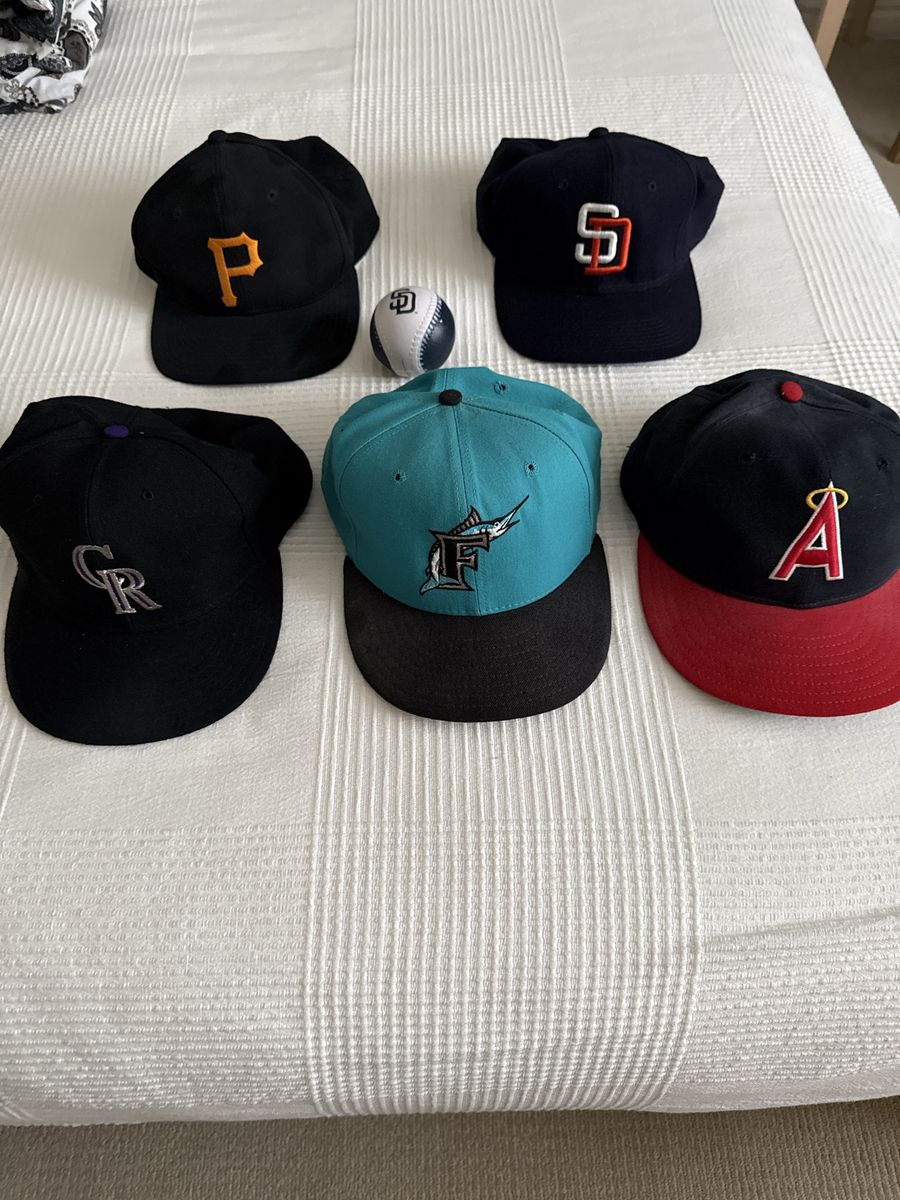 Vintage MLB Baseball Caps Lot - Pirates, Padres, Rockies, Marlins, Angels