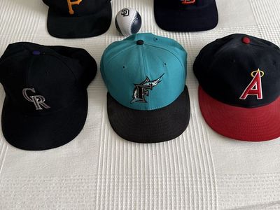 Vintage MLB Baseball Caps Lot - Pirates, Padres, Rockies, Marlins, Angels