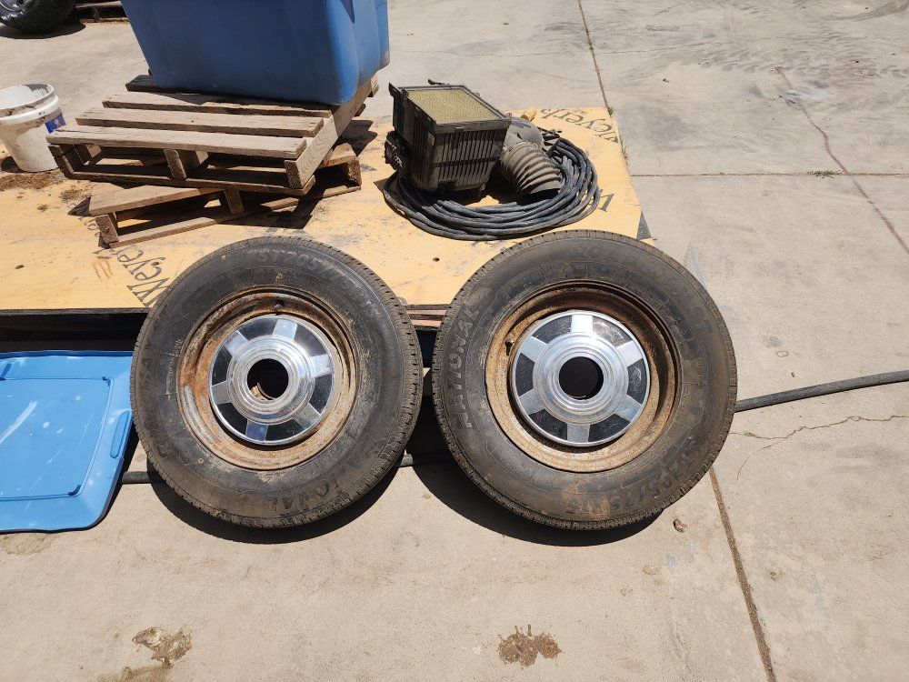 Used 205/75R15 Tires and Wheels 
2 70s era hub caps
1 dodge 90s and up air box
