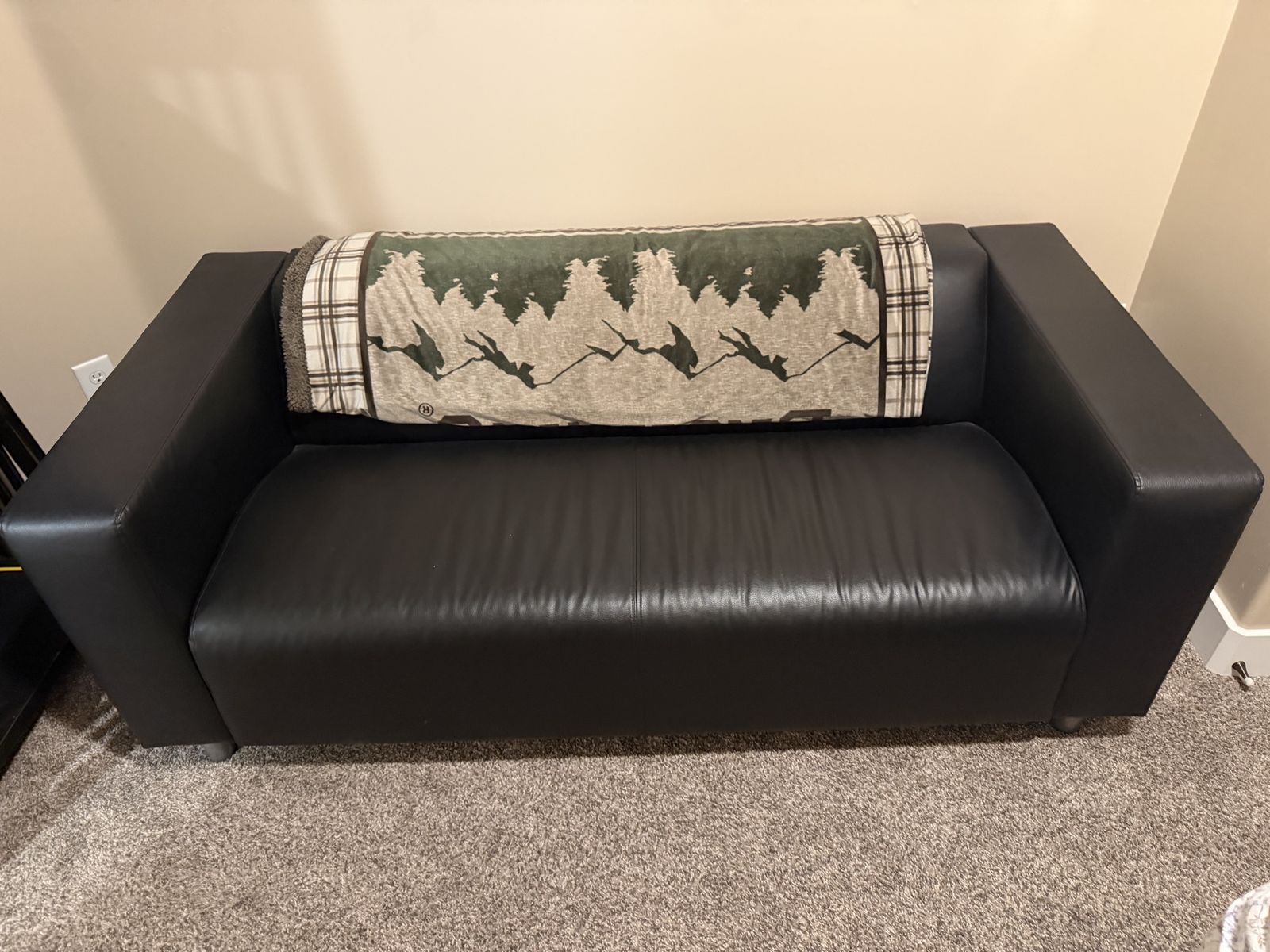 Black vinyl Compact Modern Sofa for Small Spaces