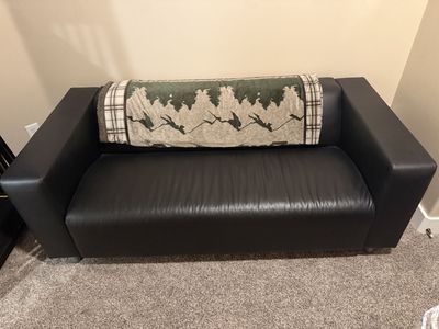 Black vinyl Compact Modern Sofa for Small Spaces