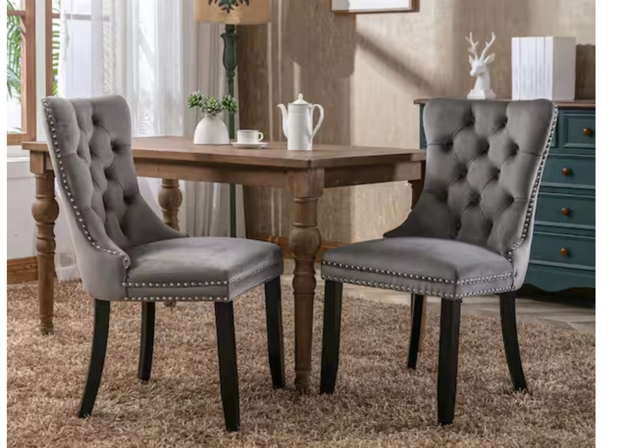 New in Box Set of 2, Velvet Upholstered Dining Chair Tufted Nailhead Trim