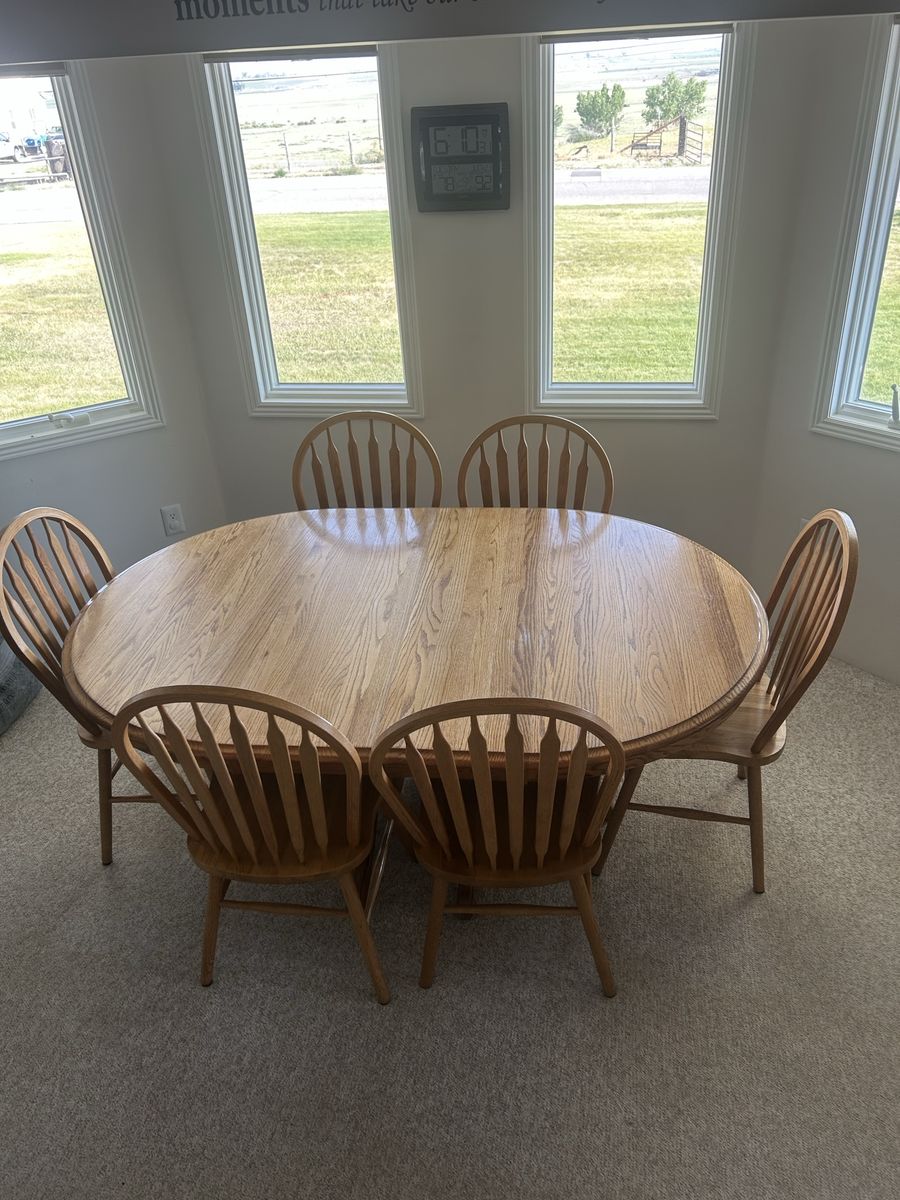 Oak Dining Table with 6 Chairs - Oval Extendable Table, Solid Wood