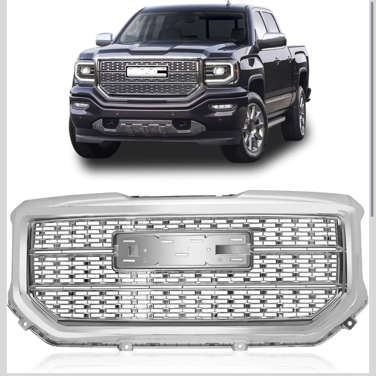 GMC Sierra 1500 Denali (16-18) Chrome Grille OEM Style Replacement, Front Upper Grill