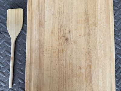 Large Solid Wood Cutting Board + Wooden Spatula