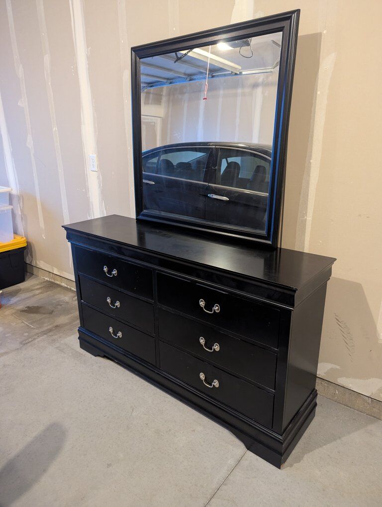 Mayville Black Dresser with Mounted Mirror