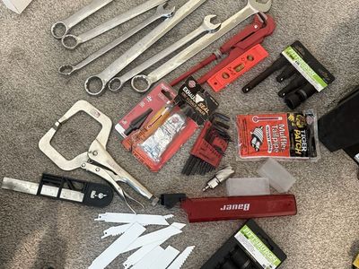 Assorted Hand Tools Lot and tool box - Pittsburgh Impact Sockets, Wrenches, Blades & Accessories