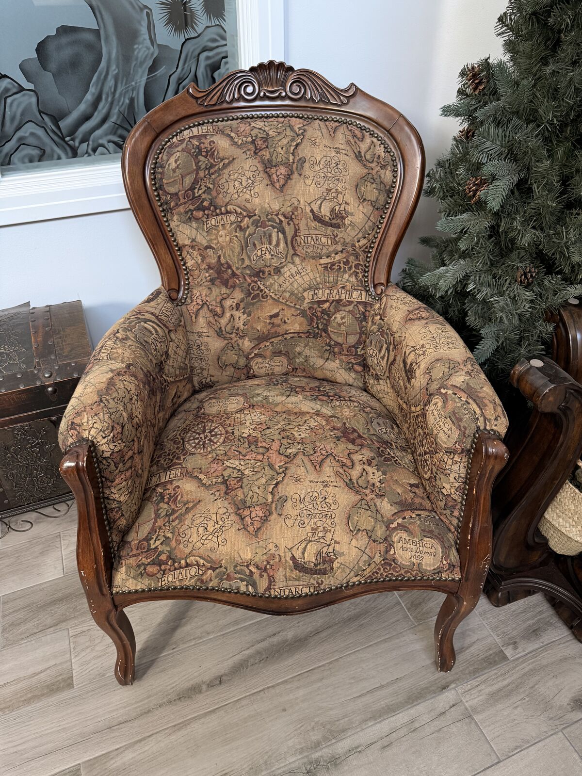 Old World Map depiction Arm Chair