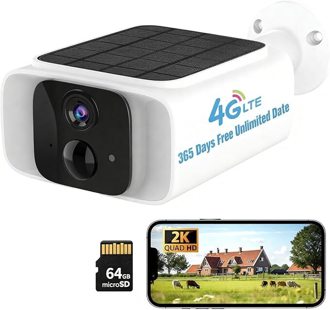 4G LTE Cellular Solar 2K Security Camera - 365 Days Free Unlimited Data - No WiFi Needed