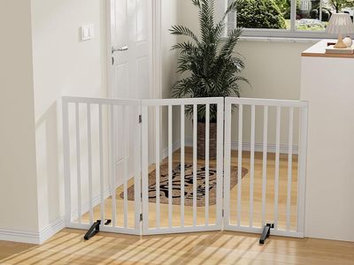 Dog Gate 32" Tall Freestanding Dog Gate for Doorways Foldable Pet Gate for Dogs Indoor (White,3 Panel)